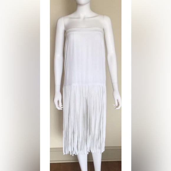 MONROW ShopBop white crepe fringe midi maxi boho beach festival skirt M - Picture 2 of 5